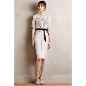 Anthropologie Cream and Black Midi Dress